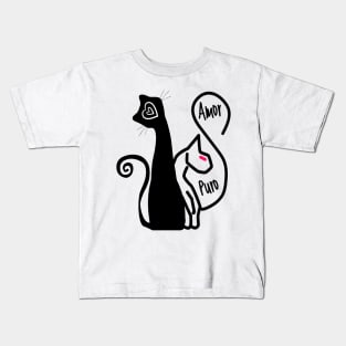 Pure feline love. Adorable black and white cat couple. True love for kittens. Kids T-Shirt